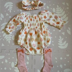 Adorable Pumpkin Print Baby Romper Set
